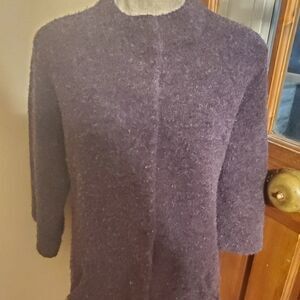 Eileen Fisher purple snap up wool sweater